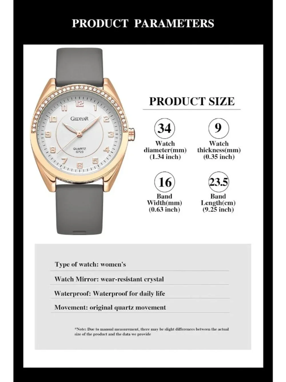 Women's Gray Silicone Strap Waterproof Analog Quartz Easy Read Dial Wrist Watch